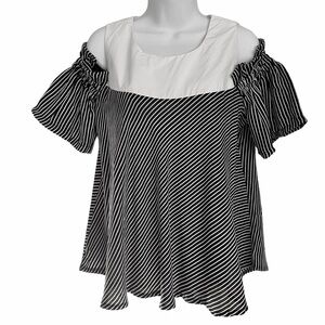 Michaela Stripe Open Cold Shoulder Blouse Large